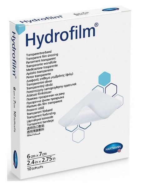 Hydrofilm medicazione sterile adesiva trasparente in poliuretano 6x7 10pz Hydrofilm medicazione sterile adesiva trasparente in poliuretano 6x7 10pz