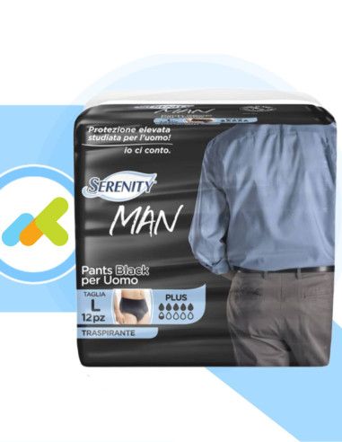 Serenity Man Pants Black Plus  Slip Assorbenti  Incontinenza Maschile  12 pezzi