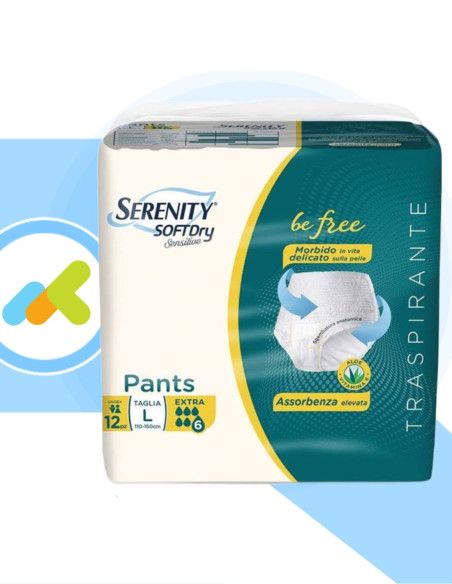 Serenity SoftDry Sensitive Pants Extra | Mutandina Assorbente | Incontinenza Grave | 12 pezzi