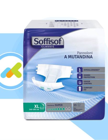Soffisof Classic Super XL | Pannoloni a Mutandina | Massima Protezione | 15 pezzi Soffisof Classic Super XL | Pannoloni a Mutandina | Massima Protezione | 15 pezzi