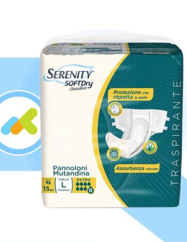 Serenity Softdry Sensitive Extra | Pannolone A Mutandina | Assorbenza Elevata | 15 Pezzi