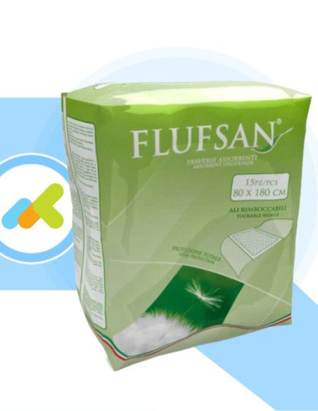 Flufsan Traverse Rimboccabili 80x180 | Protezione Efficace per Incontinenza | 15 pezzi Flufsan Traverse Rimboccabili 80x180 | Protezione Efficace per Incontinenza | 15 pezzi