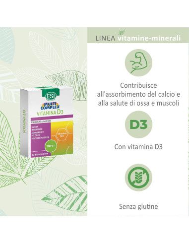 Esi Multicomplex Vitamina D3 | Integratore per Supporto Sistema Immunitario e Ossa | 30 microtavolette