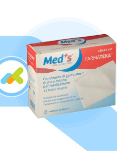 Med's Farmatexa 18x40 | Garze Sterili per Medicazione in Puro Cotone | 12 pezzi