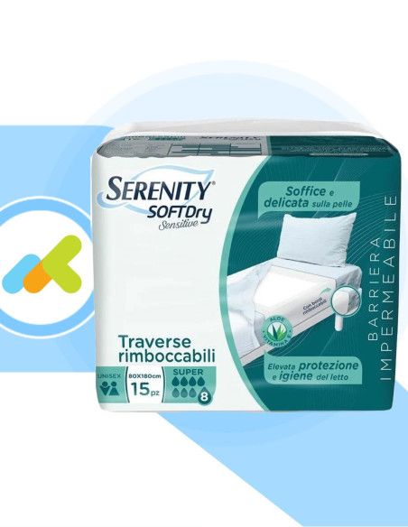 Serenity SoftDry Sensitive Traverse Rimboccabili 90x180 | Assorbenti e Protettive | 15 pezzi Serenity SoftDry Sensitive Traverse Rimboccabili 90x180 | Assorbenti e Protettive | 15 pezzi