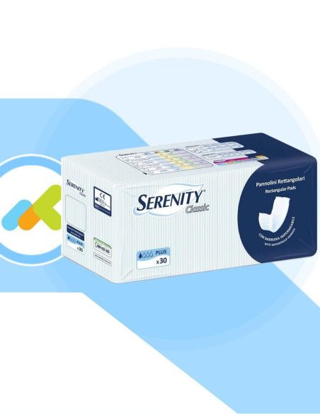 Serenity Classic | Pannolone Rettangolare con Barriera | per Incontinenza Moderata | 30 pezzi Serenity Classic | Pannolone Rettangolare con Barriera | per Incontinenza Moderata | 30 pezzi
