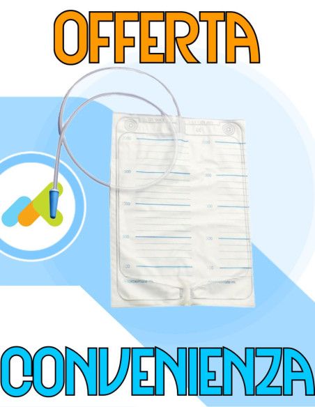 Sacca urina monouso standard senza valvola anti reflusso e senza scarico, tubo 130 cm 2000 ml 30pz