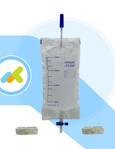 Sacca urina da gamba monouso con valvola anti reflusso e scarico a T,  750 ml  cf 10 pz