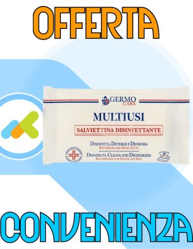 Germo Multiusi | Salviettine Disinfettanti Antibatteriche | Per Mani Viso E Corpo | 20 Pezzi