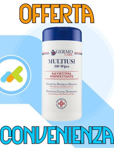 Germocare Multiusi | Salviettine Detergenti E Disinfettanti | Igiene Efficace E Rapida | 100 Pezzi