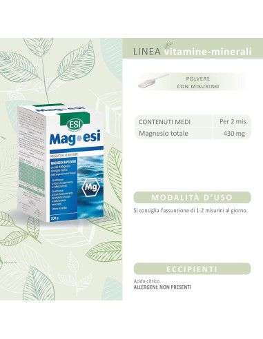 Esi MagEsi | Integratore di Magnesio in Polvere | Riduce Stanchezza e Affaticamento | 200g