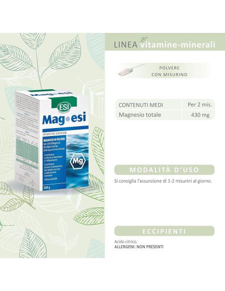 Esi MagEsi | Integratore di Magnesio in Polvere | Riduce Stanchezza e Affaticamento | 200g