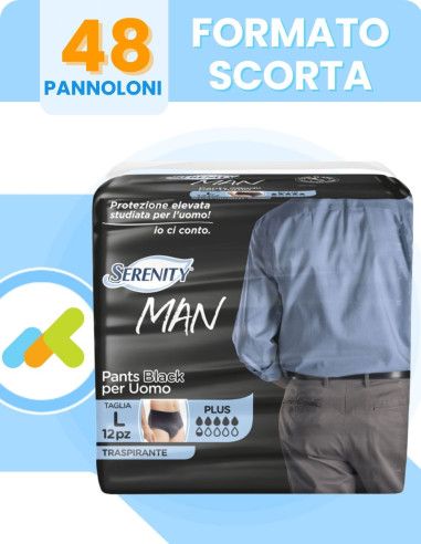 Serenity Man Pants Black Plus | Slip Assorbenti | Incontinenza Maschile | 12 Pezzi