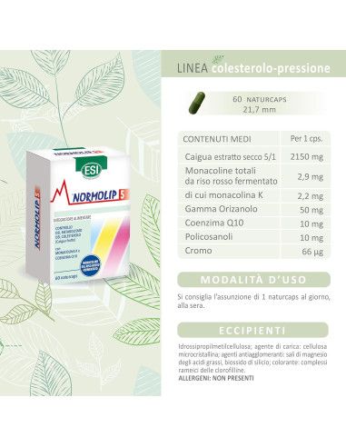 Esi Normolip 5 | Integratore per Controllo del Colesterolo | con Monacolina K | 60 naturcaps