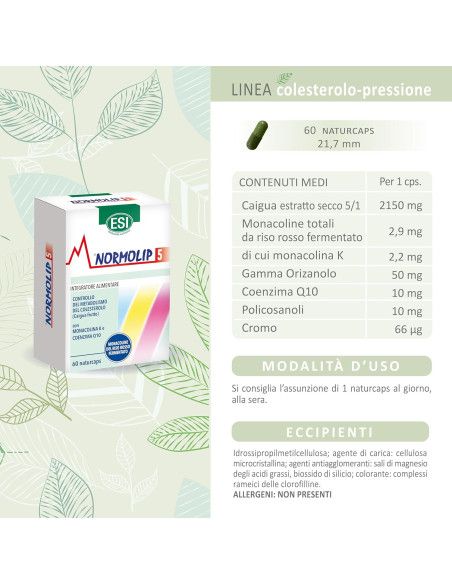 Esi Normolip 5 | Integratore per Controllo del Colesterolo | con Monacolina K | 60 naturcaps