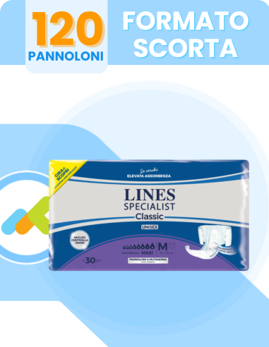 Lines Specialist Classic Maxi M | Pannolone A Mutandina | Incontinenza Grave | 30 Pezzi