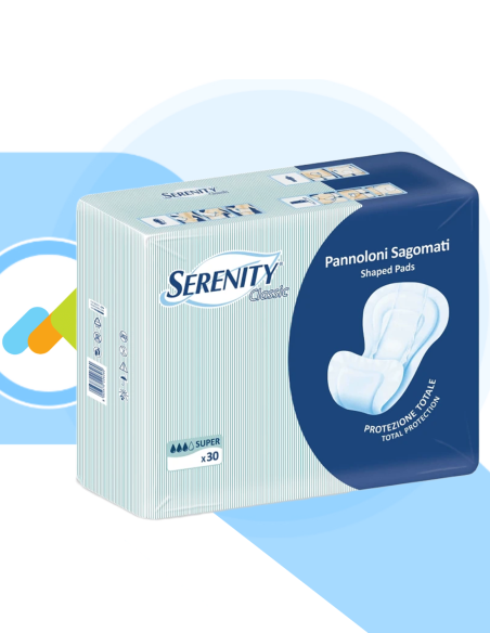 Serenity Classic Super| Pannolone sagomato assorbente ! incontinenza moderata e grave | 30 pannolini sagomati