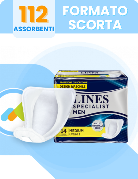 Lines Specialist Men Livello 2 | Assorbenti Maschili | Comfort e Protezione Garantite | 112 pezzi