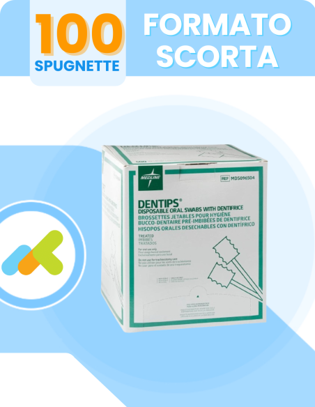 Dentips spugnetta tampone orale trattata con dentifricio 100 PEZZI formato convenienza