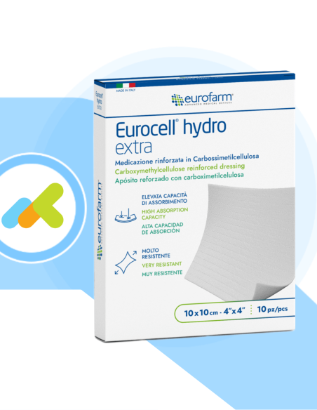 Eurocell Hydro Extra 10x10 | Medicazione Sterile in CMC | Alto Assorbimento Verticale | 10 pezzi
