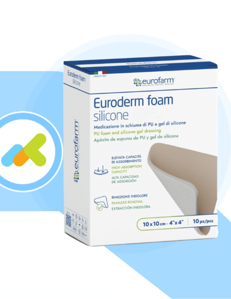 Euroderm Foam Silicone 10 x 10 10pz | Medicazione in Schiuma di Poliuretano e Silicone Euroderm Foam Silicone 10 x 10 10pz | Medicazione in Schiuma di Poliuretano e Silicone
