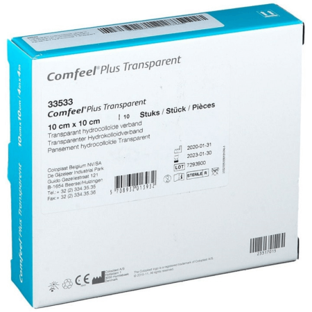 Comfeel Plus Transparent 10x10 | Medicazione Idrocolloidale per Piaghe da Decubito | 10 pezzi