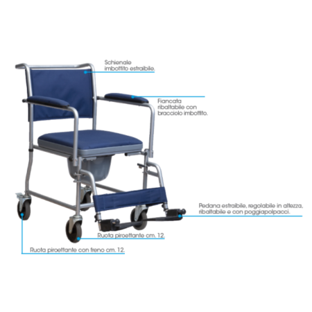 SE10 – Sedia comoda in acciaio con ruote e secchio estraibile