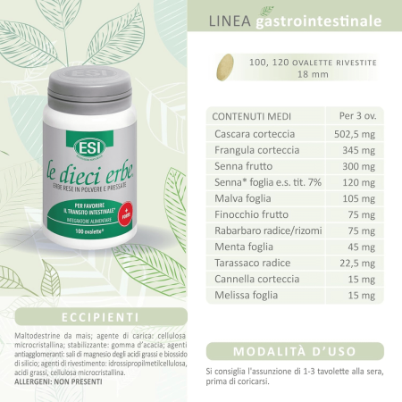 Esi Le Dieci Erbe +Forte | Integratore Vegetale con Tarassaco | Contro la Stitichezza | 100 ovalette Esi Le Dieci Erbe +Forte | Integratore Vegetale con Tarassaco | Contro la Stitichezza | 100 ovalette