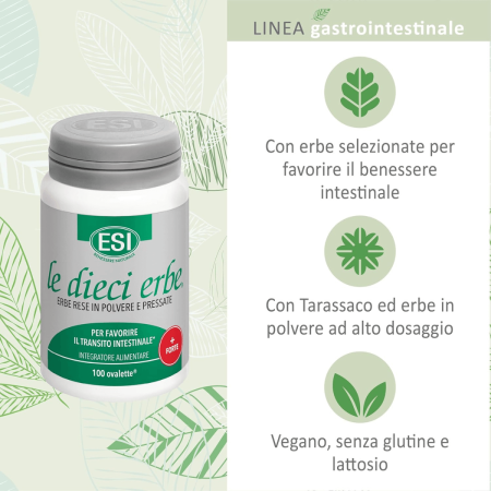 Esi Le Dieci Erbe +Forte | Integratore Vegetale con Tarassaco | Contro la Stitichezza | 100 ovalette Esi Le Dieci Erbe +Forte | Integratore Vegetale con Tarassaco | Contro la Stitichezza | 100 ovalette