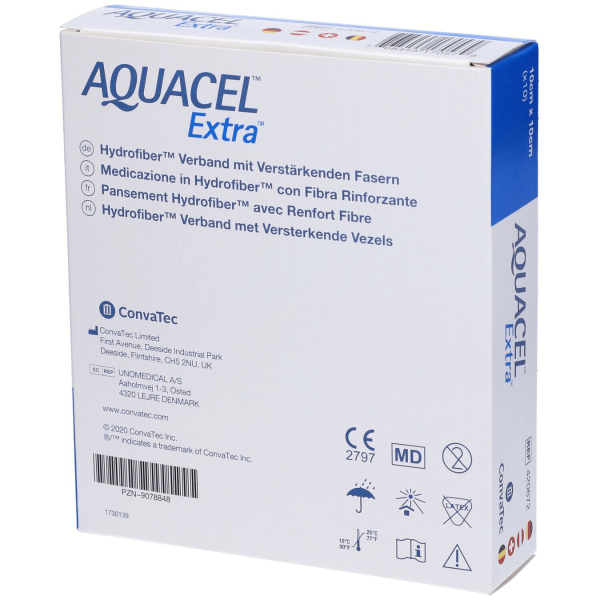 Aquacel Extra 10x10 | Medicazione Assorbente in Idrofibra | Efficace contro Ulcere e Lesioni | 1 pezzo