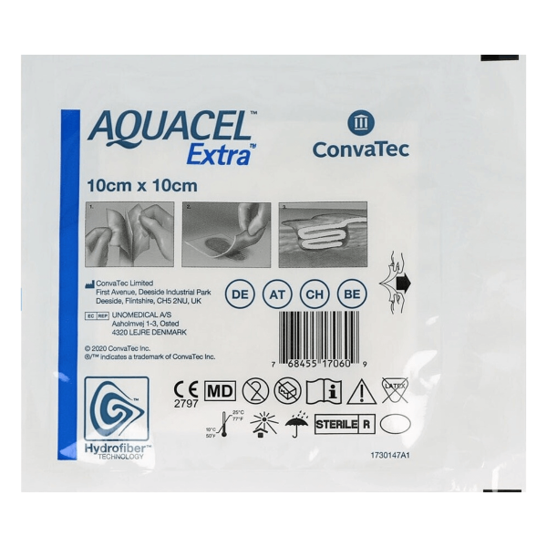 Aquacel Extra 10x10 | Medicazione Assorbente in Idrofibra | Efficace contro Ulcere e Lesioni | 1 pezzo