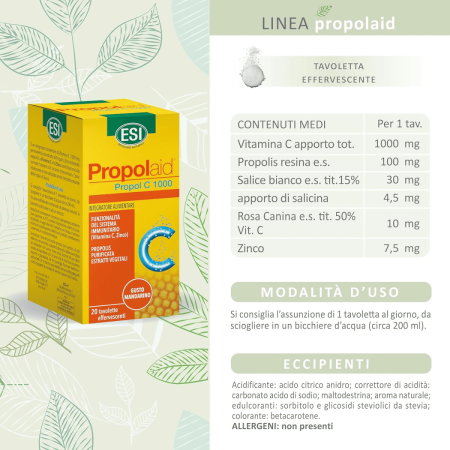 ESI Propolaid Propol C 1000 | Integratore Propoli Vitamina C per Sistema Immunitario | 20 Tavolette Effervescenti
