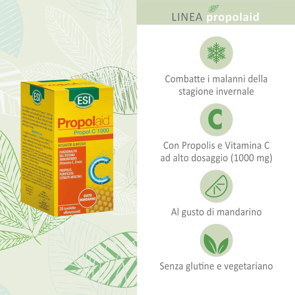 ESI Propolaid Propol C 1000 | Integratore Propoli Vitamina C per Sistema Immunitario | 20 Tavolette Effervescenti