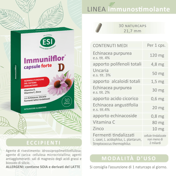 Esi Immuniflor Capsule Forte | con Echinacea e Vitamine C-D | 30cps