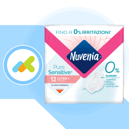 Nuvenia Pure Sensitive Ultra | Assorbenti Giorno con Ali per Pelli Sensibili | 12 Pezzi