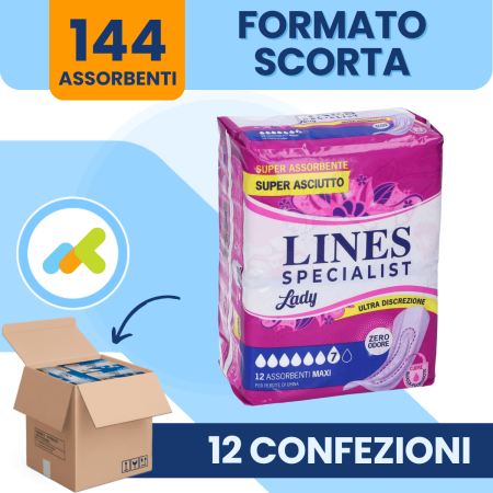 Lines Lady Maxi | Assorbenti Alta Protezione Incontinenza Femminile| 12 pezzi