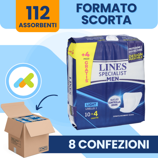 Lines Specialist Men Livello 1 | Assorbenti Per Incontinenza Maschile | 14 Pezzi