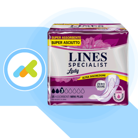 Lines Specialist Lady Mini Plus 3 Gocce: Assorbenti per Incontinenza Leggera 16 Pezzi