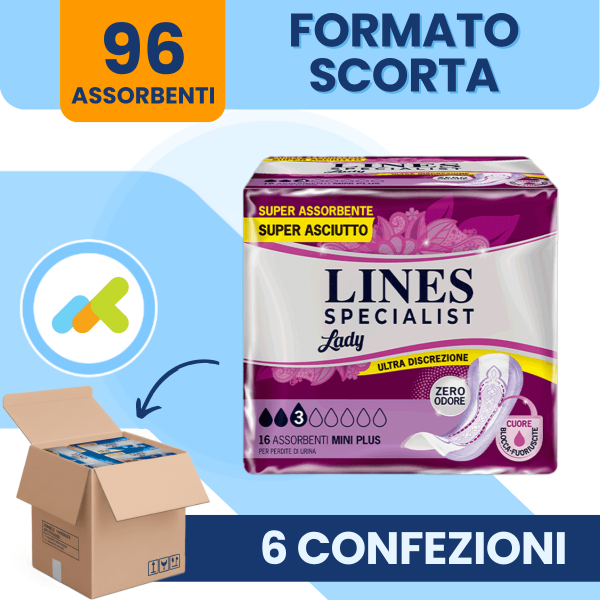 Lines Specialist Lady Mini Plus | Assorbenti Femminili | Assorbenza Efficace E Confortevole | 16 Pezzi