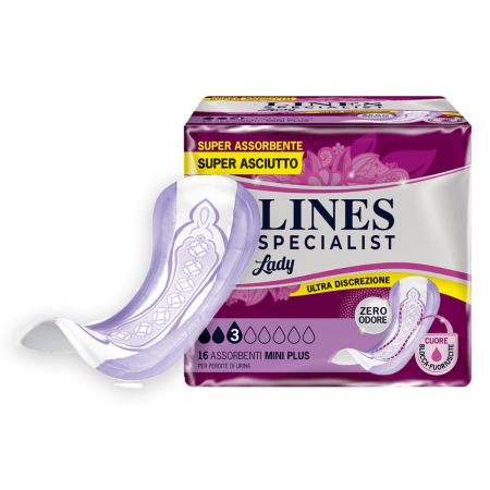 Lines Specialist Lady Mini Plus | Assorbenti Femminili | Assorbenza Efficace e Confortevole | 16 pezzi