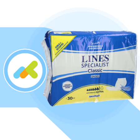 Lines Specialist Classic Pannolone Sagomato Extra 6.5 Gocce Incontinenza Adulti 30 Pezzi