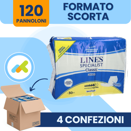 Lines Specialist Classic Sagomato Extra | Protezione Totale contro l'Incontinenza | 30 pezzi