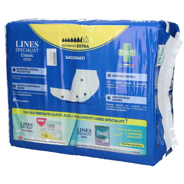 Lines Specialist Classic Sagomato Extra | Protezione Totale contro l'Incontinenza | 30 pezzi