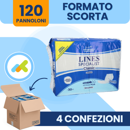 Lines Specialist Classic Sagomati Plus | Pannoloni per Incontinenza Media | 30 pezzi