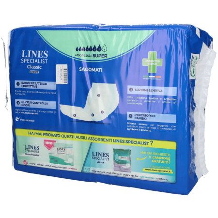 Lines Specialist Classic Sagomati Super  Pannoloni Assorbenti  Incontinenza Media e Alta  30 pezzi 2