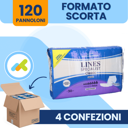 Lines Specialist Classic Sagomati Maxi | Pannoloni Assorbenti | Incontinenza Alta | 30 pezzi