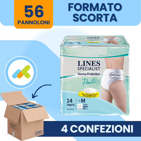 Lines Specialist Pants Plus | Derma Protection | Mutandine Assorbenti con Ossido di Zinco | 14 pezzi