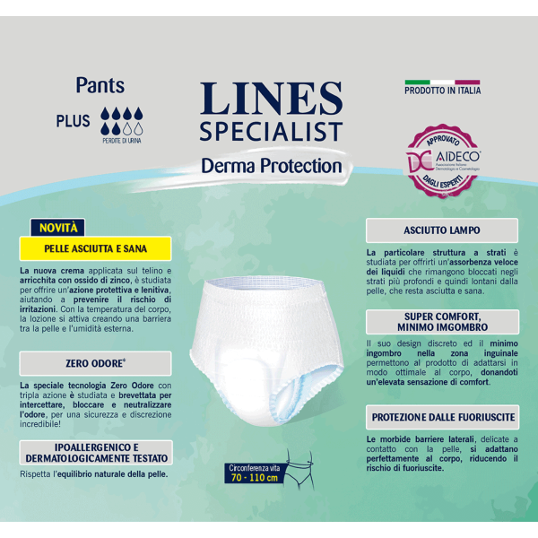 Lines Specialist Pants Plus | Derma Protection | Mutandine Assorbenti con Ossido di Zinco | 14 pezzi