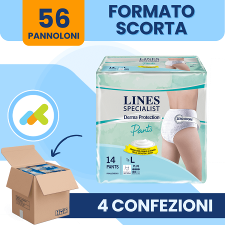 Lines Specialist Pants Plus | Derma Protection | Mutandine Assorbenti con Ossido di Zinco | 14 pezzi