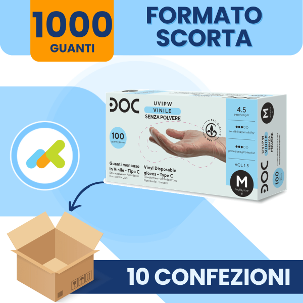 Doc Uvi Extra | Guanti In Vinile Senza Polvere | Resistente Ad Alta Protezione | 100 Pezzi